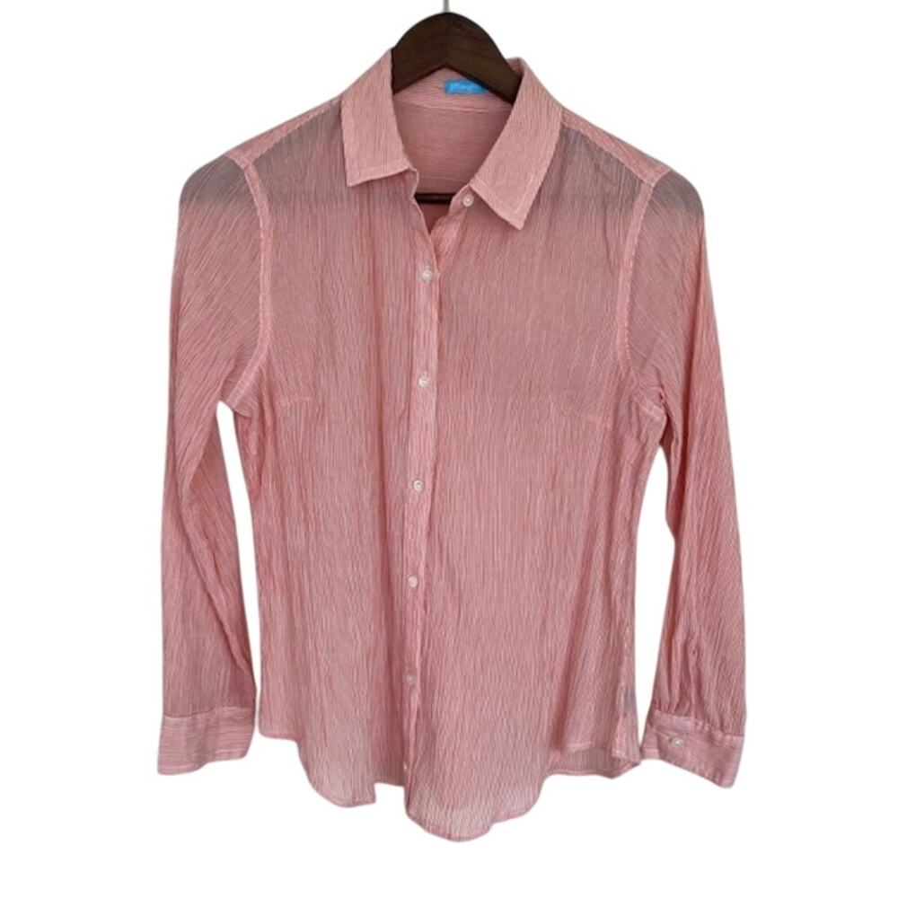 J. Mclaughlin Peach and White Pinstriped Button Up Shirt - XS